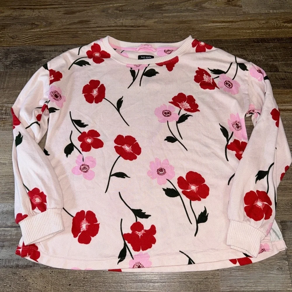 Kate Spade New York Pink Floral Pajama Top XS Long Sleeve Lounge Sleep